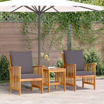 vidaXL Tuinbankenset met kussen 3 pcs Olie naturel Massief, Verzenden, Nieuw, 3 zitplaatsen
