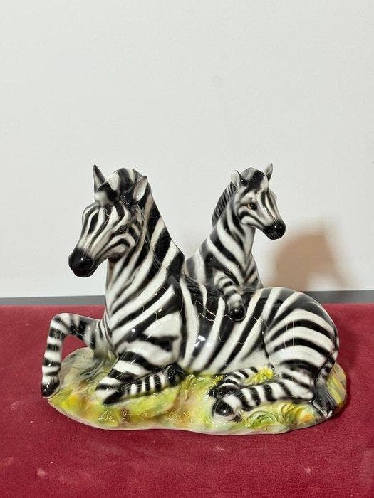 Ceramiche Boxer - Beeld, Zebre con figlio - 22 cm - Keramiek, Antiek en Kunst, Kunst | Designobjecten