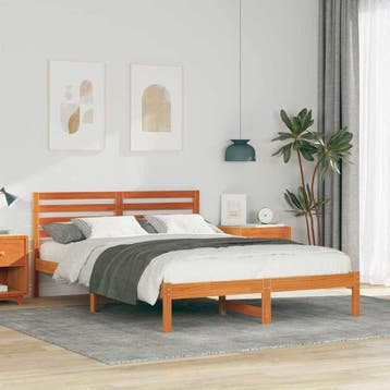 vidaXL Bedframe Wasbruin 140 x 220 cm Massief grenenhout, Verzenden, Nieuw, Bruin, Hout