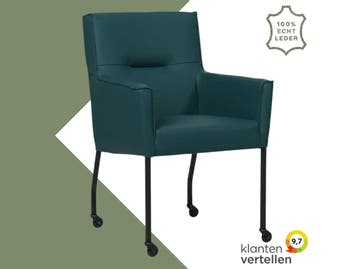 Leren eetkamerstoel met wieltjes en armleuning Lucky -, Huis en Inrichting, Bohemian, Industrieel, Modern, Scandinavisch, Blauw