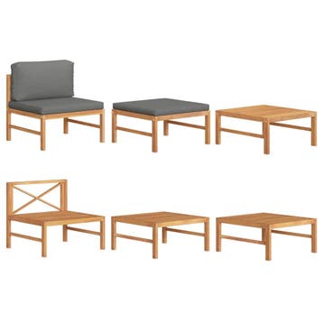vidaXL 3-delige Loungeset met donkergrijze kussens teakhout, Verzenden, Nieuw, Hout, Loungeset