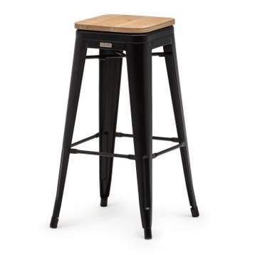 Stapelbare Barkruk Tolix | Staal/Iepenhout | Zwart | 4 stuks, Verzenden, Nieuw in verpakking