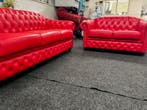 Chesterfield Maarssen  Rood leren Showmodel 3+2 Chesterfield, Ophalen, Zo goed als nieuw, Leer, CHESTERFIELD