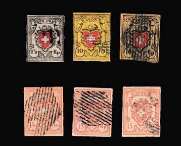 Zwitserland 1850/1852 - 6 betere waarden uit Zwitserland, Gestempeld