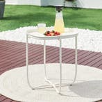 Tuintafel Sandefjord bijzettafel metaal 53x46x46cm wit [en.c, Verzenden, Nieuw