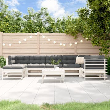 vidaXL 8-delige Loungeset met kussens massief hout wit, Verzenden, Nieuw, 8 zitplaatsen, Loungeset