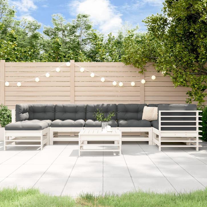 vidaXL 8-delige Loungeset met kussens massief hout wit, Tuin en Terras, Tuinsets en Loungesets, Loungeset, Nieuw, 8 zitplaatsen
