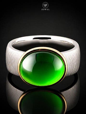 Zeldzame Groene Amber Cabochon Ring - 925 Sterlingzilver -