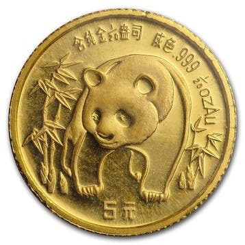 China. 5 Yuan 1986 1/20 oz Gold Panda Coin (Zonder