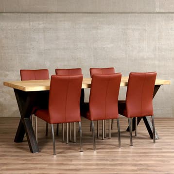 Set van 6 eetkamerstoelen - bruin leer, Huis en Inrichting, Stoelen, Ophalen of Verzenden, Nieuw, Leer