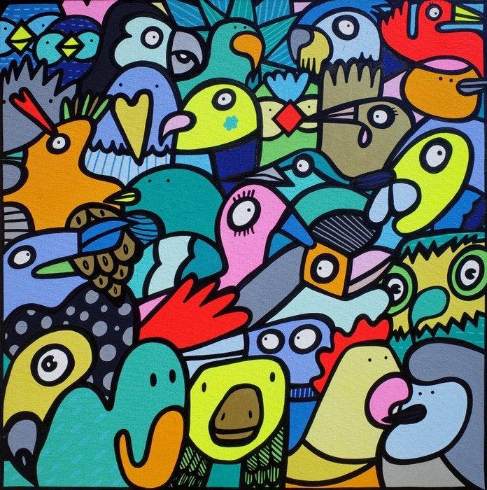 Kev Munday - Entangled Flock, Antiek en Kunst, Kunst | Schilderijen | Modern