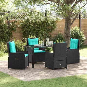 vidaXL Tuin Eetset 5 st Zwart Poly riet, Verzenden, Nieuw, 5 zitplaatsen