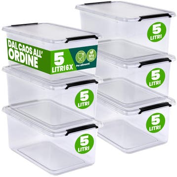 Opbergbox Transparant Set van 6 30x20x12cm 5L (Opbergmanden), Verzenden, Nieuw