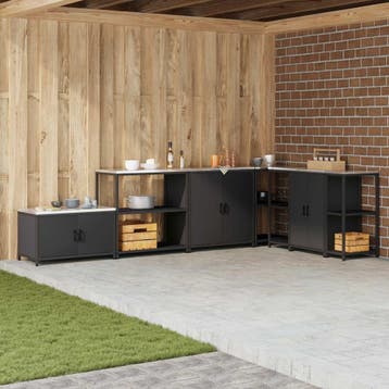 vidaXL Keukenplankeenheid HATTEM Zwart 90 x 50 x 92 cm Staal, Huis en Inrichting, Verzenden, Nieuw, Zwart