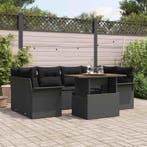 vidaXL Tuin Sofa Set met kussen 7 pcs Zwart, Verzenden, Nieuw, Rotan, 7 zitplaatsen
