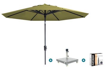 Madison Paros 2 Luxe stokparasol 3 m. rond - Sage green +, Tuin en Terras, Verzenden, Nieuw, Parasolvoet, Kantelbaar