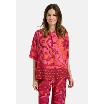 Milano Italy • deep red print blouse • 36, Verzenden, Roze, Maat 36 (S), Milano Italy