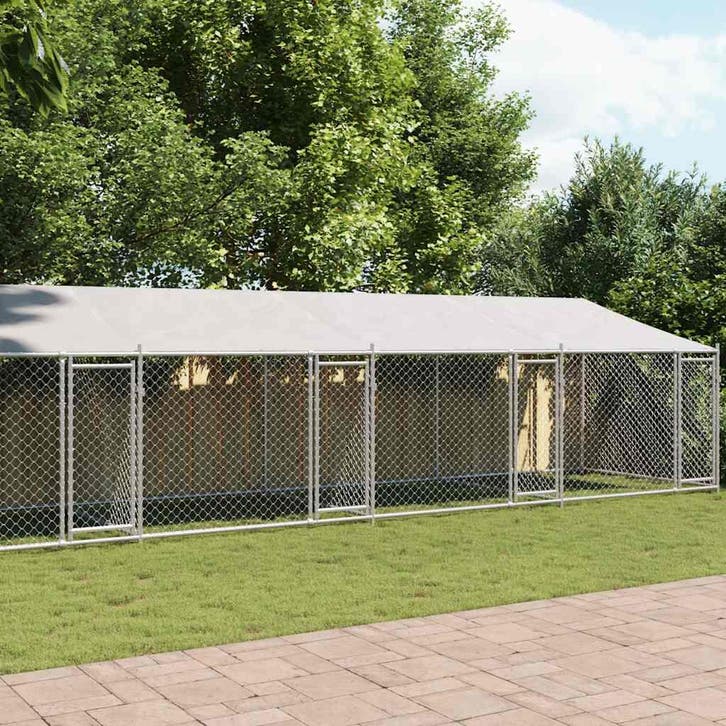vidaXL Hondenhok met dak en deuren 10x2x2 m gegalvaniseerd, Dieren en Toebehoren, Honden-accessoires, Nieuw, Verzenden