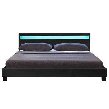 Gestoffeerd bed Paris - 140 x 200 cm - Zwart - LED Verlichti, Verzenden, Nieuw