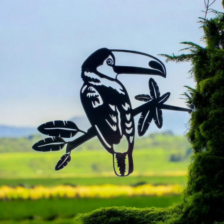 Tuindecoratie toekan op tak | 25.0 cm x 20.4 cm, Tuin en Terras, Tuinwanddecoratie, Verzenden