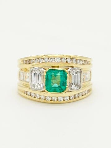 Ring - 18 karaat Geel goud Smaragd - Diamant, Nieuw