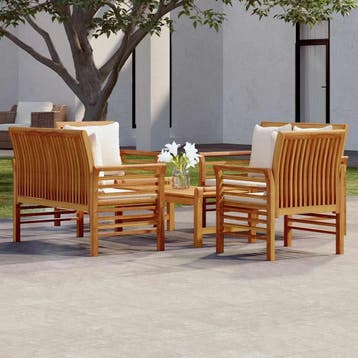 vidaXL 5-delige Loungeset met kussens massief acaciahout, Verzenden, Nieuw, Hardhout, Loungeset