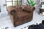 Chesterfield fauteuil 110cm antiekbruin met knoopstiksel en, Ophalen of Verzenden, Nieuw