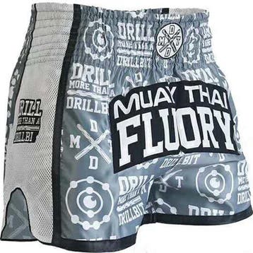 Fluory Kickboks Broekje Muay Thai Short Drill Grijs, Ophalen of Verzenden, Nieuw