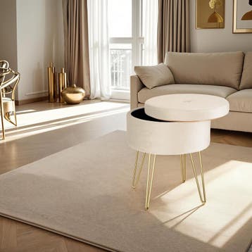 Hocker Ava gestoffeerd in fluweellook 300kg met opbergruimte, Verzenden, Nieuw