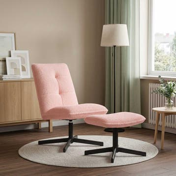 vidaXL Draaistoel met voetenbank Roze Bouclé, Huis en Inrichting, Verzenden, Nieuw