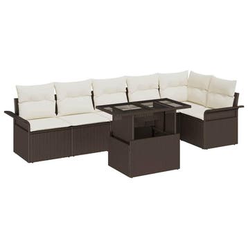 vidaXL Tuin Sofa Set met kussen 7 pcs Bruin Poly riet, Verzenden, Nieuw, Rotan, 7 zitplaatsen