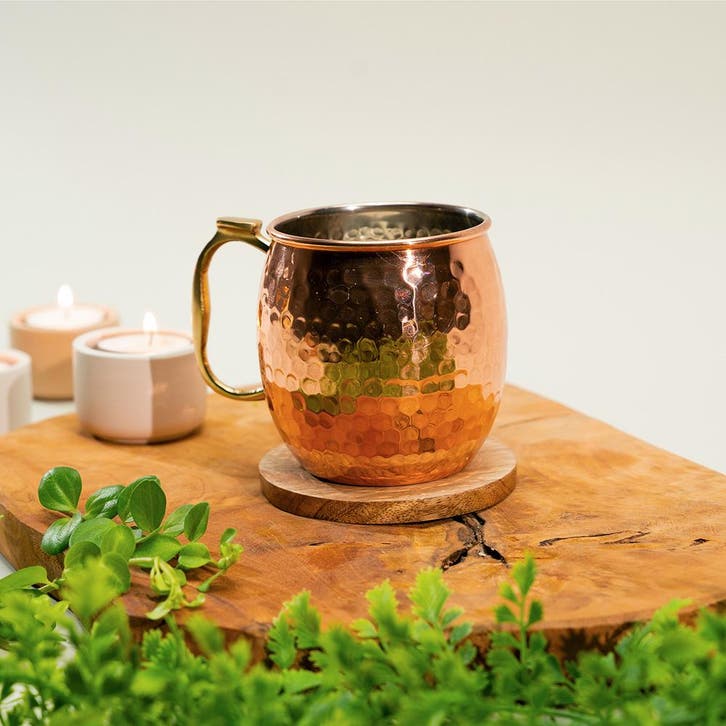 Puur koperen mok met handvat glad – 400 ml (binnenkant, Huis en Inrichting, Keuken | Servies, Ophalen of Verzenden