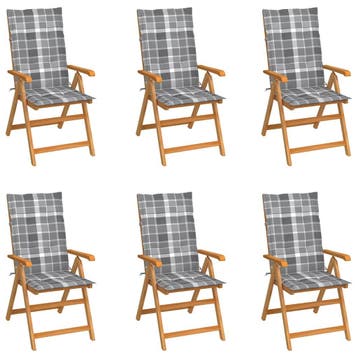 vidaXL Inklapbare stoelen 6 st met grijs geruite kussens, Verzenden, Nieuw