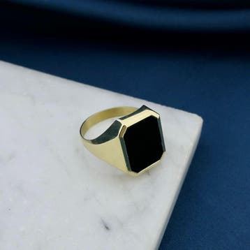 Gouden zegelring met onyx., Gebruikt, Overige kleuren, 20 of groter, Heer