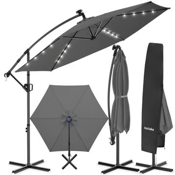 Parasol Artemis, 360° draaibaar, LED-solar, 3 x 3 m - grijs, Verzenden, Nieuw