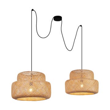 Japandi hanglamp zwart met bamboe 2-lichts - Kea, Verzenden, Nieuw, Japandi