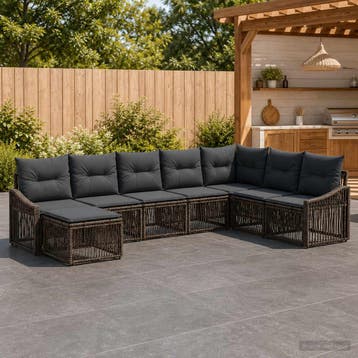 vidaXL Tuinbankenset 8 st Grijs poly rattan, Verzenden, Nieuw, 8 zitplaatsen