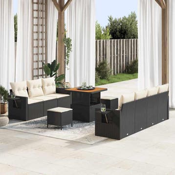 vidaXL Tuin Sofa Set 10 st Zwart poly rattan, Verzenden, Nieuw, Rotan, Meer dan 8 zitplaatsen