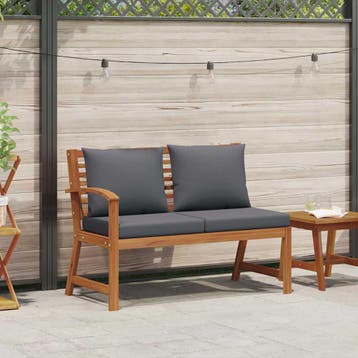 vidaXL Tuinbank met donkergrijs kussen 114,5 cm massief, Tuin en Terras, Verzenden, Nieuw, Textileen