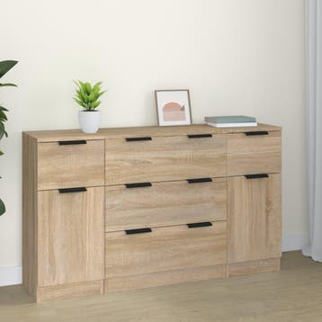 vidaXL 3-delige Dressoirset bewerkt hout sonoma eiken, Verzenden, Nieuw, 50 tot 100 cm, 25 tot 50 cm