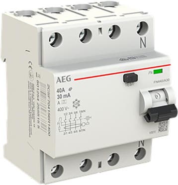 Aardlekschakelaar 4P. 40A 30 mA, A type, Doe-het-zelf en Verbouw, Elektra en Kabels, Ophalen of Verzenden, Nieuw