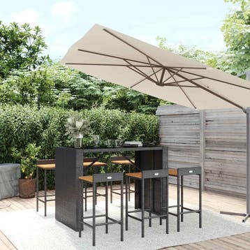 vidaXL 7-delige Tuinbarset poly rattan en massief acaciahout, Verzenden, Nieuw, 6 zitplaatsen