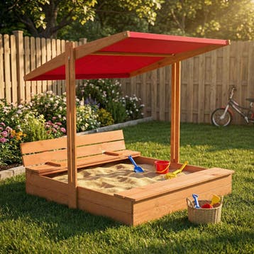 Houten Zandbak 120x120 | Rood Dak | Nieuw | Scherpe Prijs, Tuin en Terras, Zand, Ophalen of Verzenden, Nieuw, Speelzand