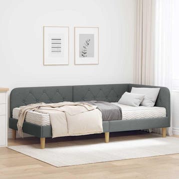 vidaXL Hoekbedframe Donkergrijs 100 x 200 cm Stof, Eenpersoons, Verzenden, Nieuw, Stof