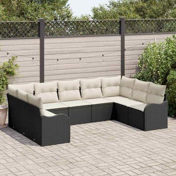 vidaXL Tuin Sofa Set 9 st Zwart en wit poly rattan, Verzenden, Nieuw, Meer dan 8 zitplaatsen