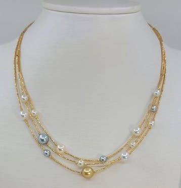 Halsketting - 18 karaat Geel goud - 5×9 mm Akoya parels, Sieraden, Tassen en Uiterlijk, Nieuw