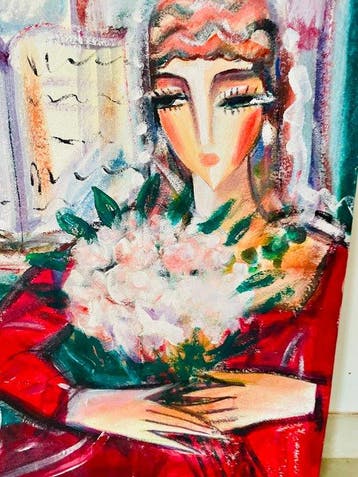 Hrasarkos (1975) - Fille au bouquet fleurs -cubisme