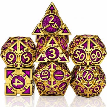 Premium Dobbelstenen Set - Metaal Arrow Goud/Paars in Tin |, Verzenden, Nieuw
