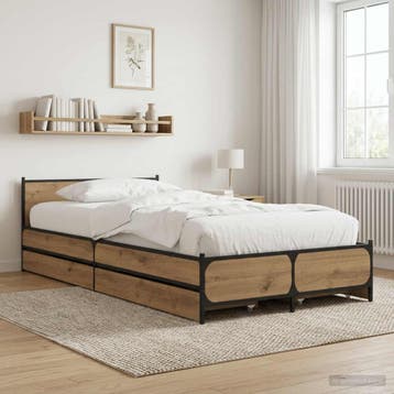 vidaXL Bedframe met Hoofdeinde met lade Artisanaal eiken 80, Eenpersoons, Bruin, Verzenden, Nieuw