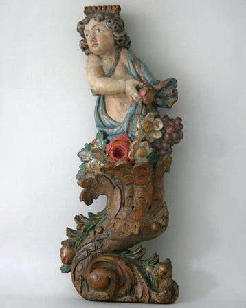Houtsnijwerk - Figuur - Spaanse Putti - Polychroom hout